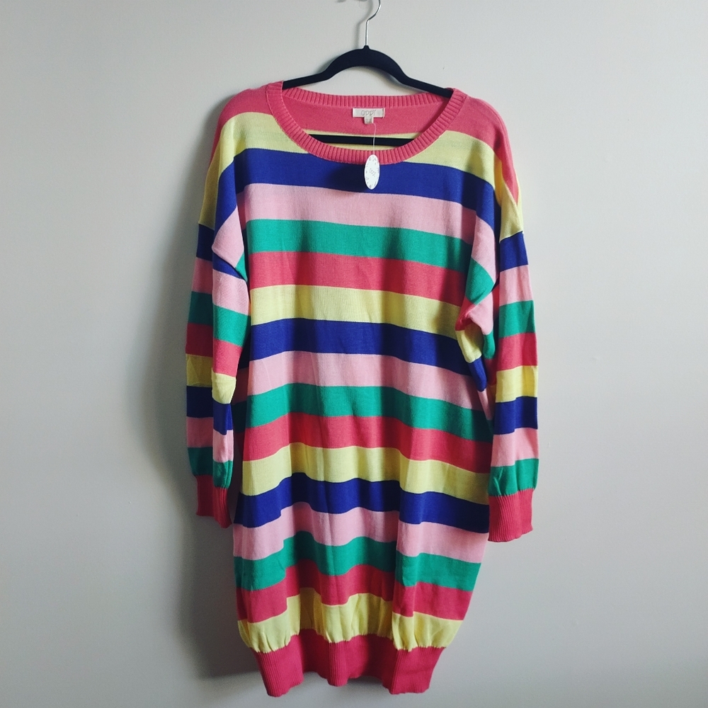 ODDY Rainbow Stripe Sweater Dress | Cozy Knit Statement Dress S–2X - Picture 4 of 7